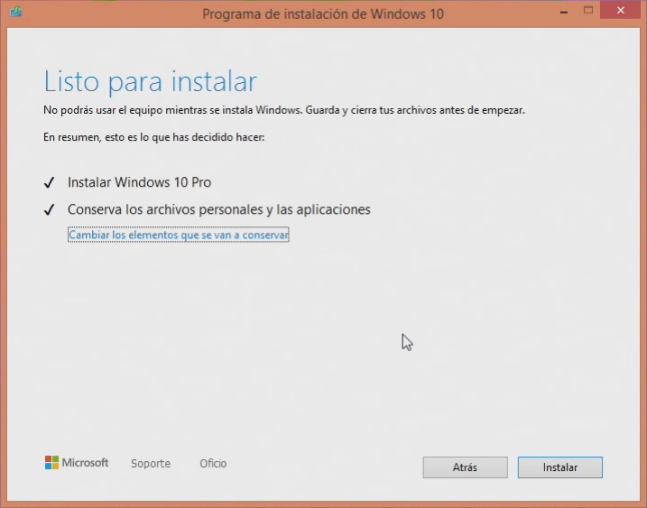 listo para actualizar a Windows 10