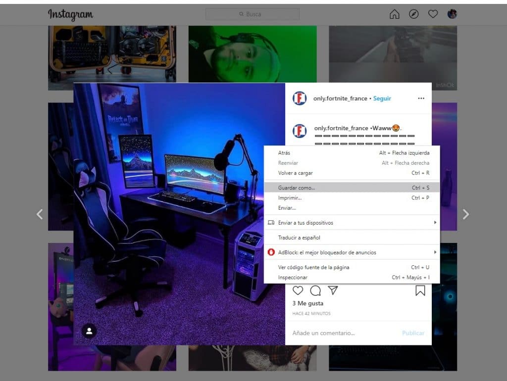 Guardar imagen de Instagram con clic drecho.