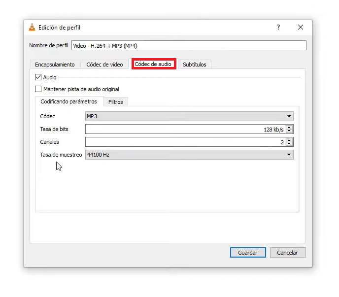 Configuramos el códec de audio 