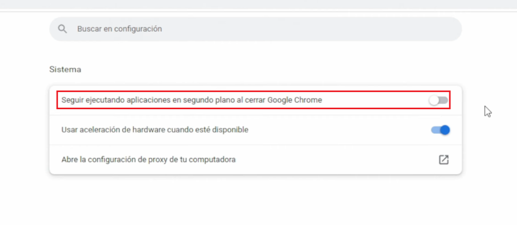 Desactivamos la opción seguir ejecutando aplicaciones en segundo plano al cerrar Google Chrome