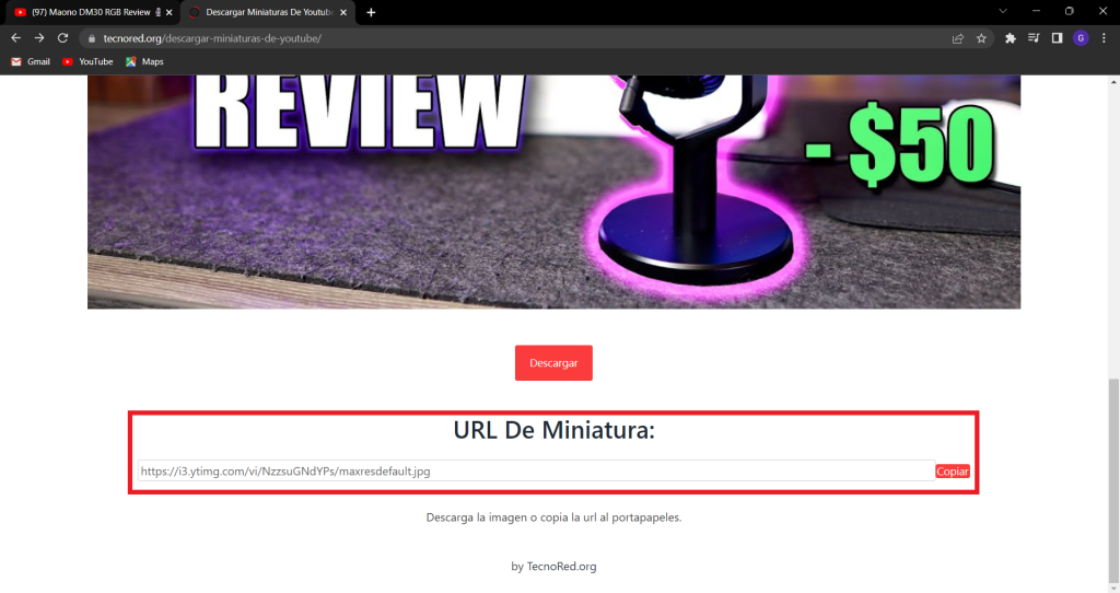 Copiamos la URL de la miniatura para compartirla
