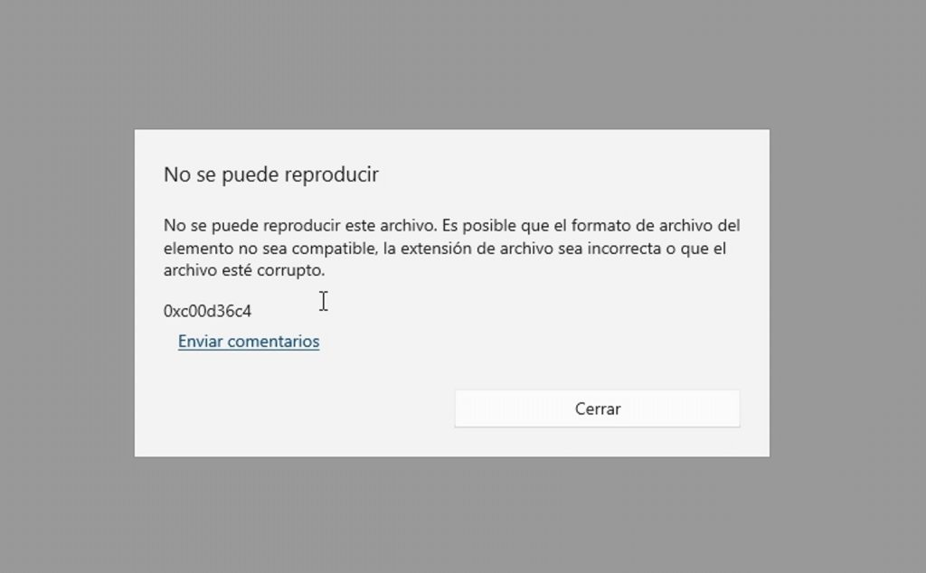 error al reproducir video 0xc00d36c4