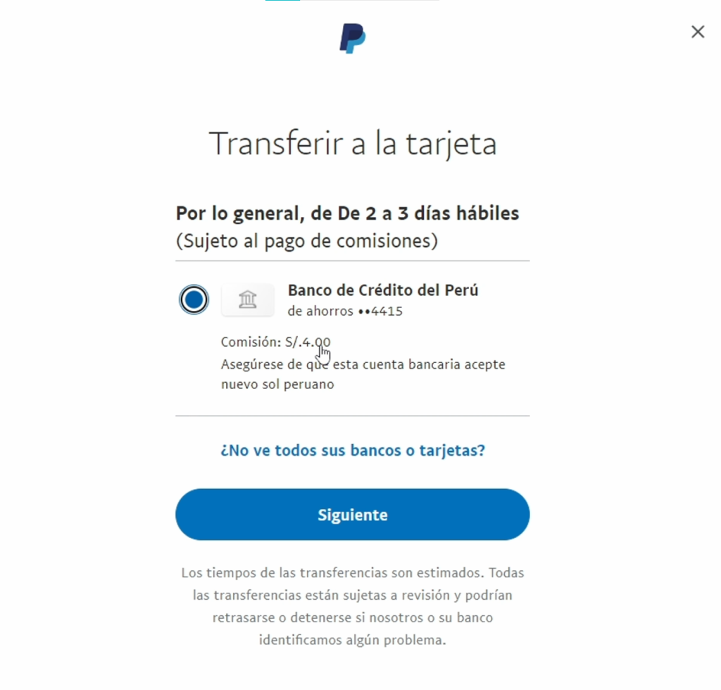 transferir dinero a cuenta bancaria PayPal