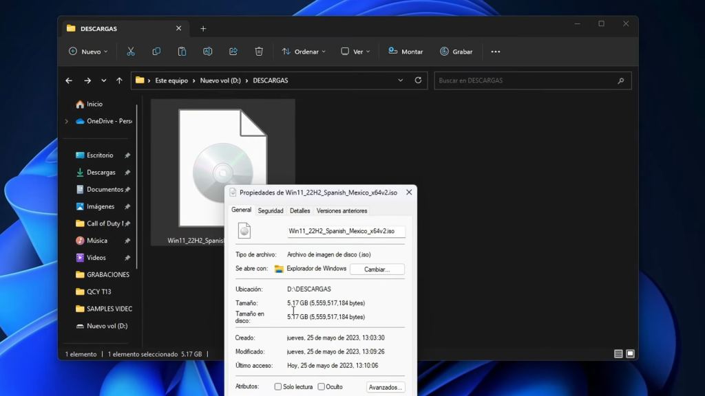 archivo ISO necesario para la instalación de Windows 11