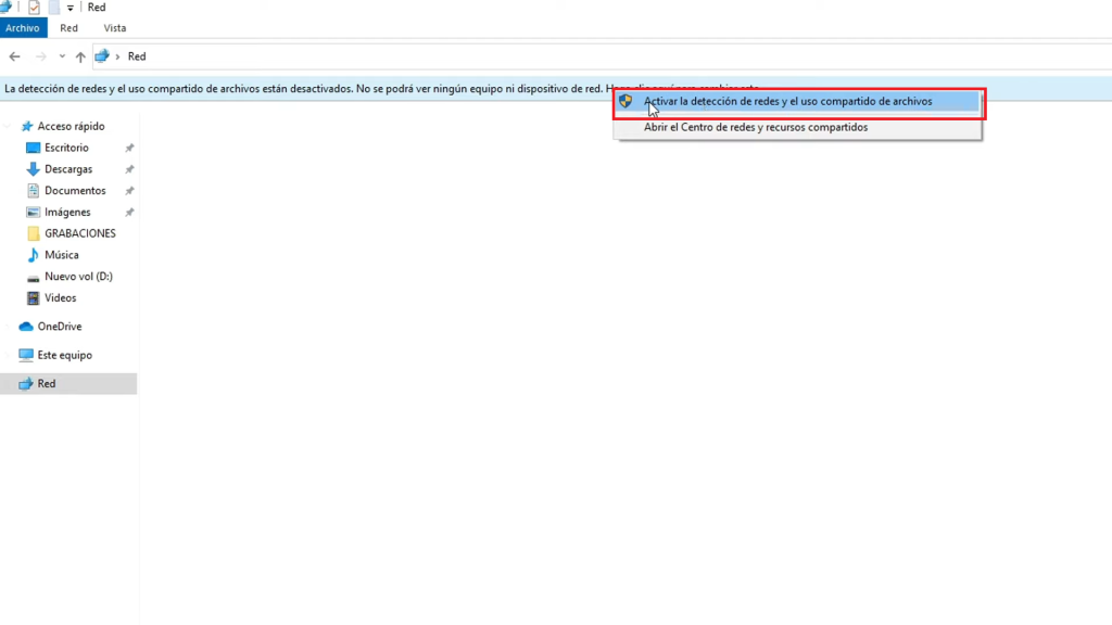  “Activar la detención de redes y el uso compartido de archivos”.
