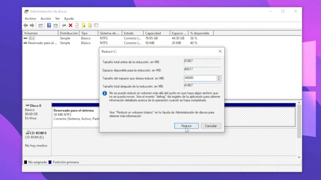 damos clic en “Reducir”