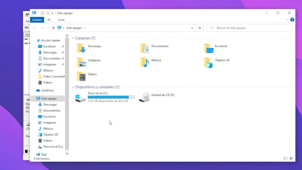 explorador de archivos solo veremos la unidad C