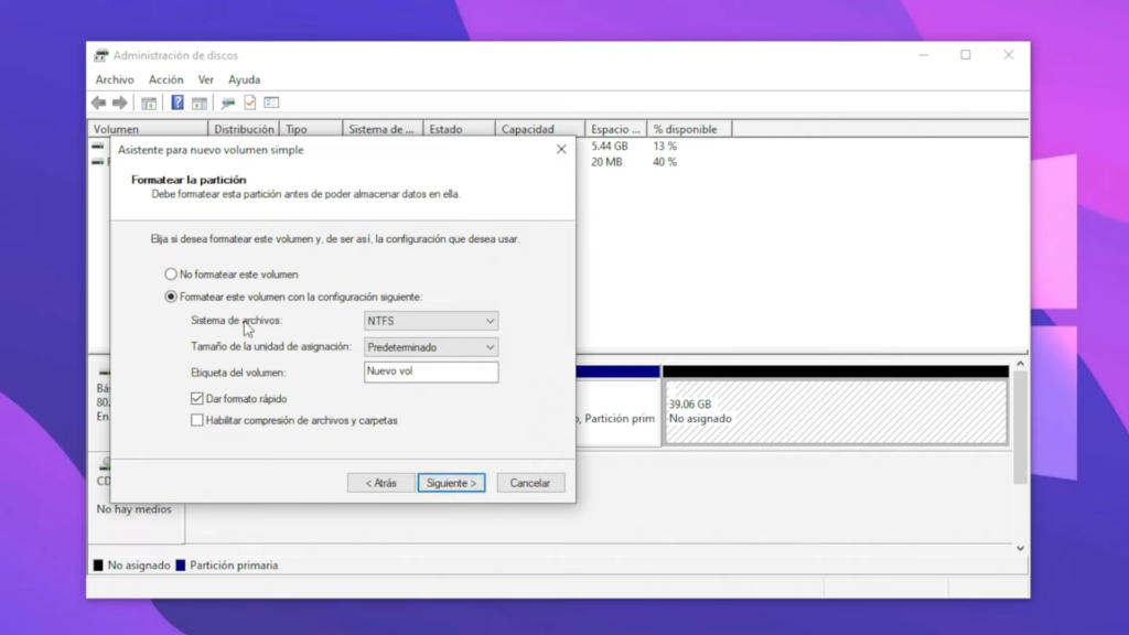 sistema de archivos en “NTFS”