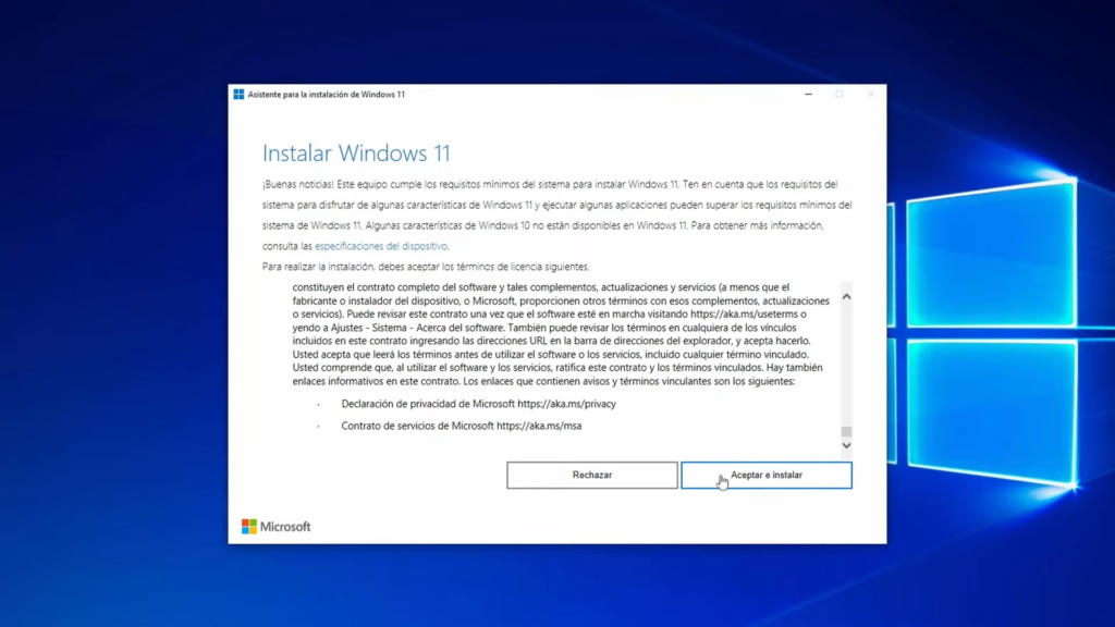 Acepta los términos de licencia.