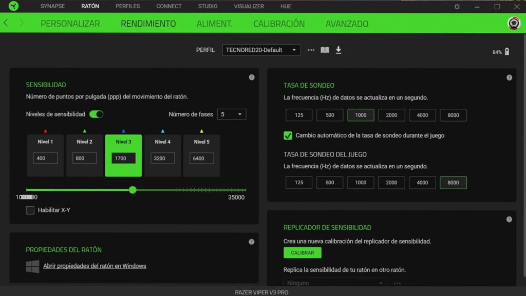 8000hz de polling rate cambio automatico synapse