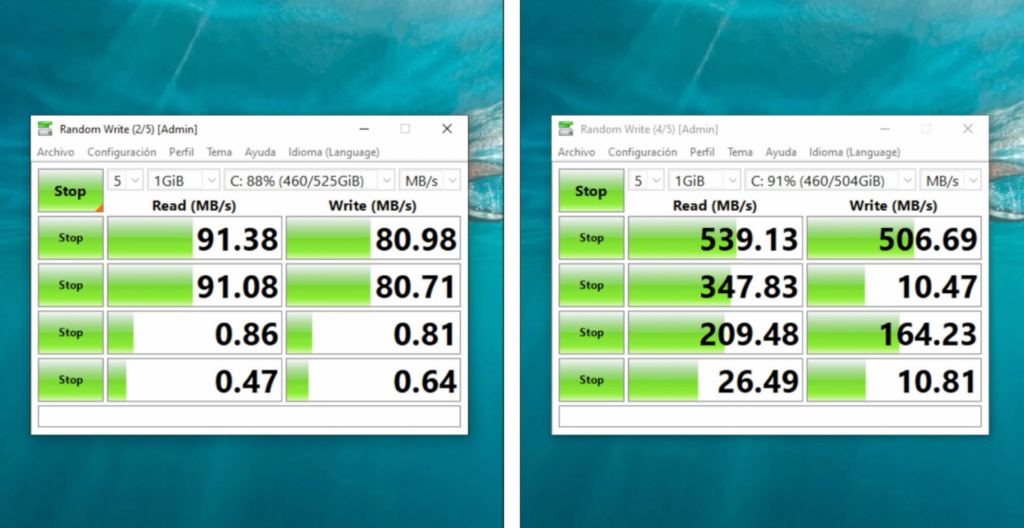 velocidad de SSD y HDD