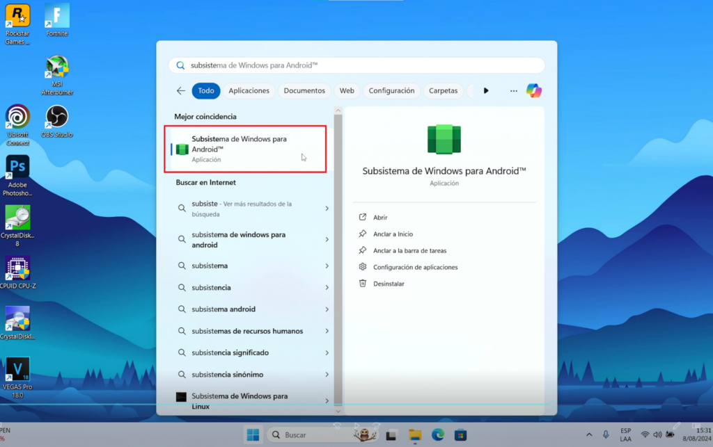 Subsistema de Windows para Android