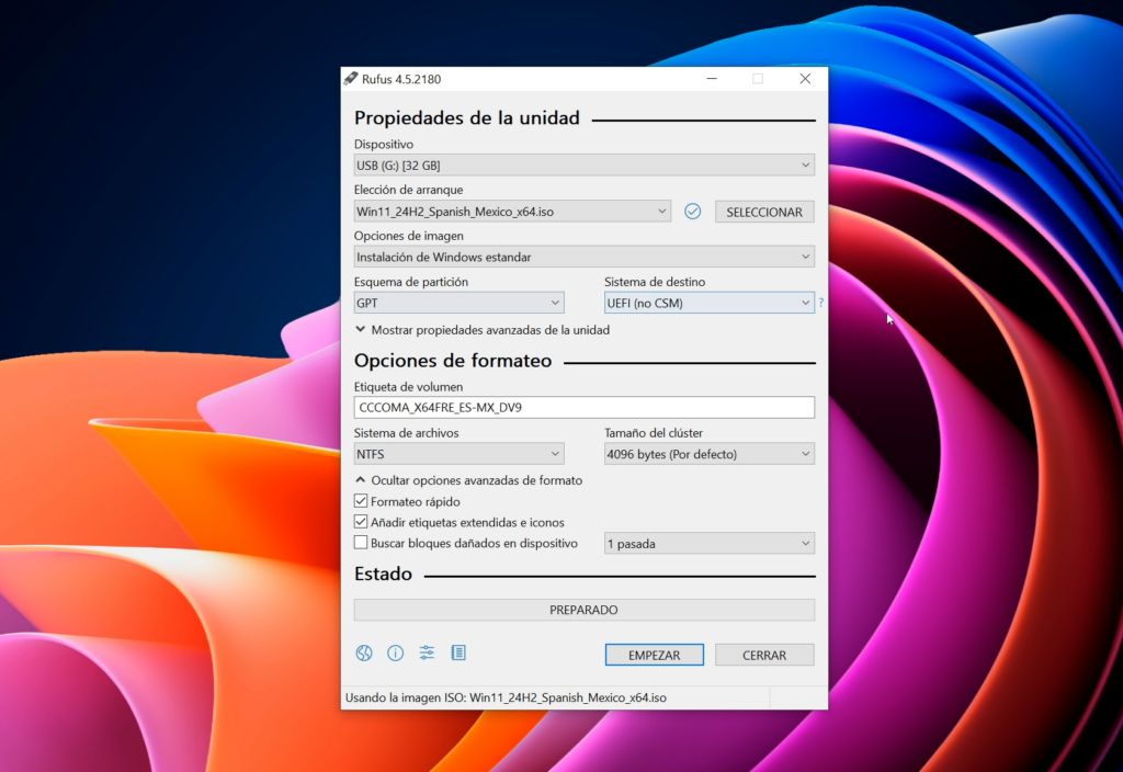 Crear un USB Booteable con Rufus