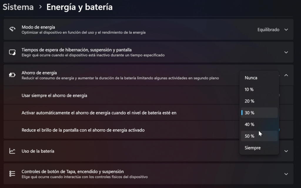 Ahorro de Energía Windows 11