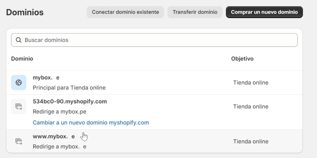 Verificar la Conexión en Shopify dominio