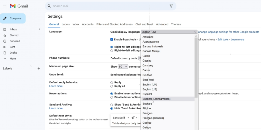 Cambiar el Idioma de Gmail
