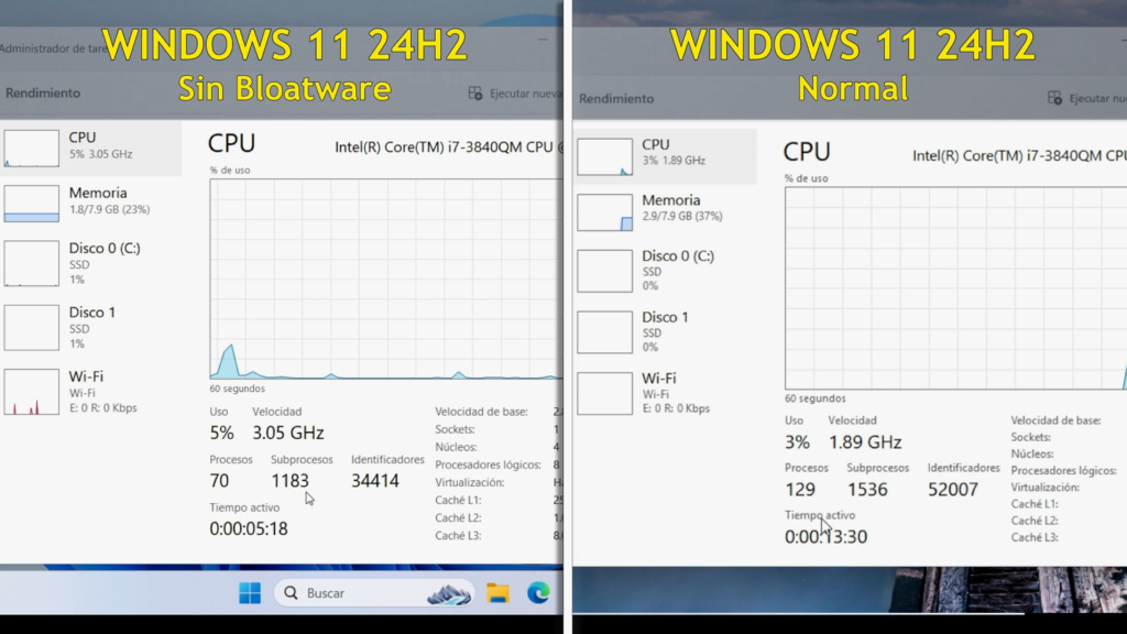 Comparación de Rendimiento windows 11 sin bloatware