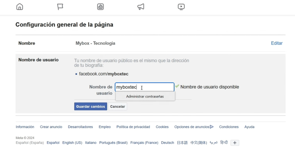 Cambia el Nombre de Usuario de Pagina de Facebook