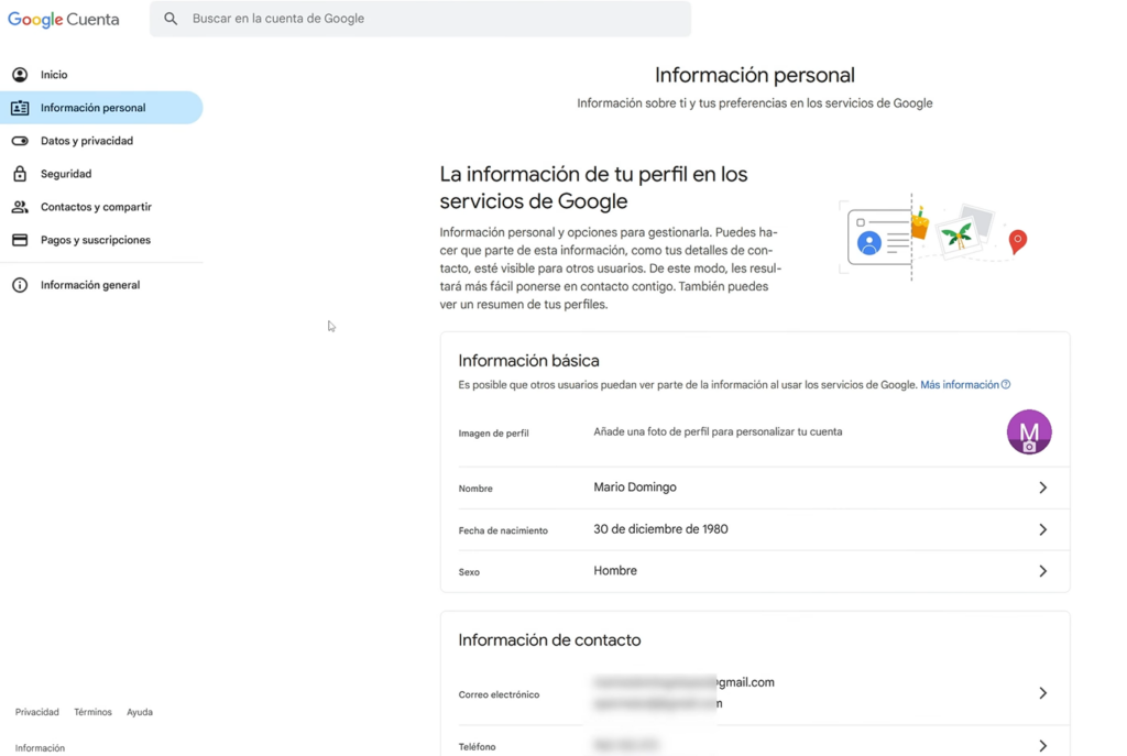 Acceder a la Sección de Información Personal