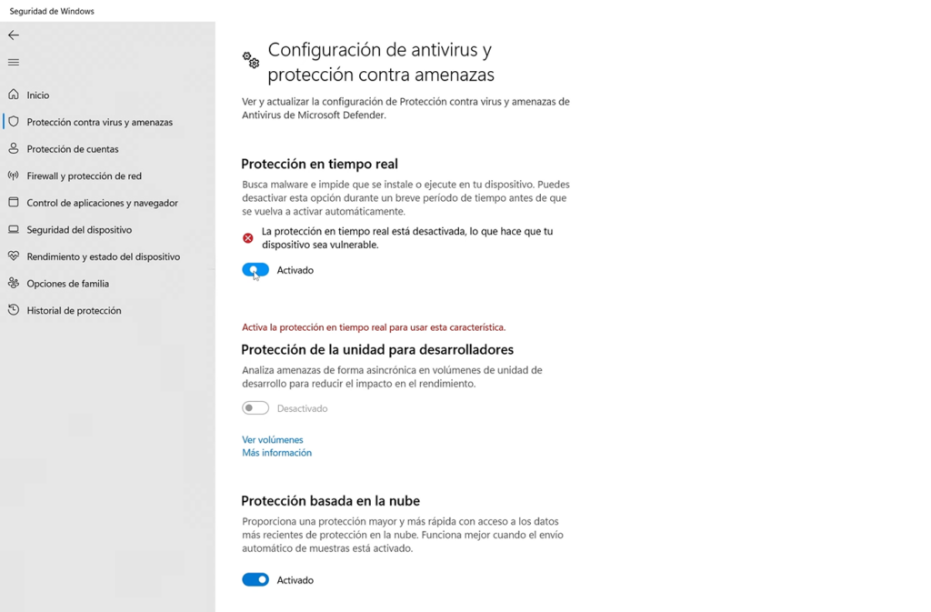 Volver a Activar Windows Defender