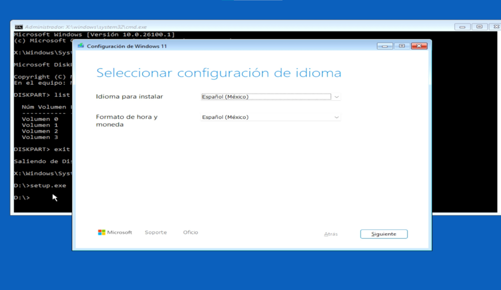 Inicia el instalador de Windows