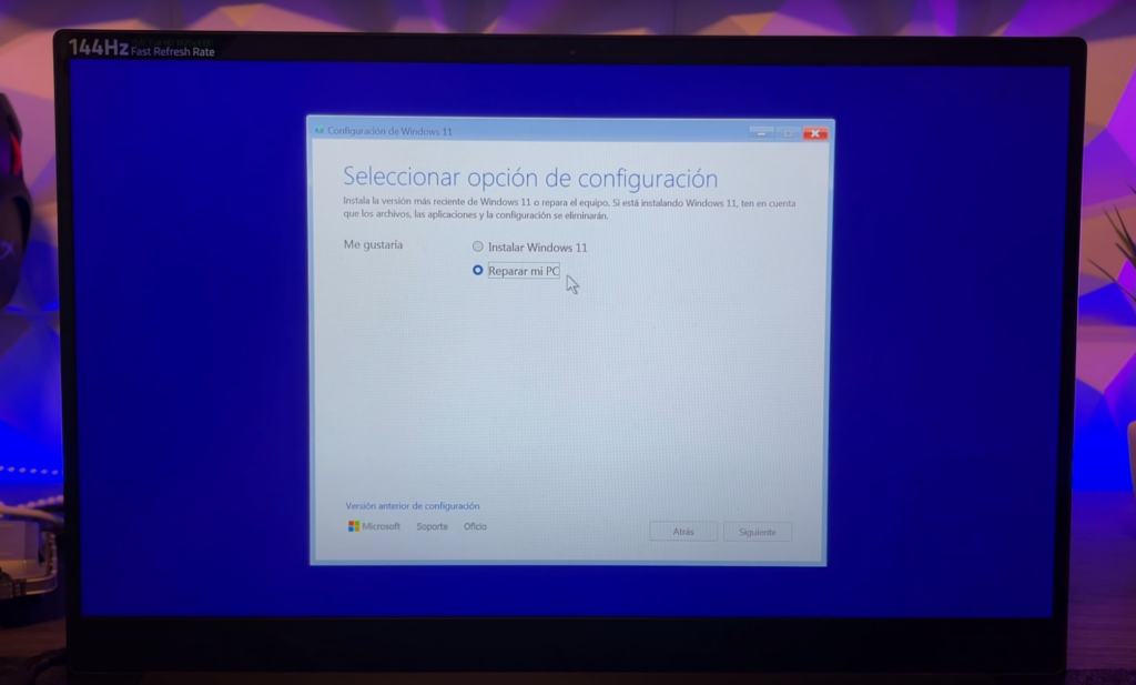 reparar mi PC desde instalador de Wiondows