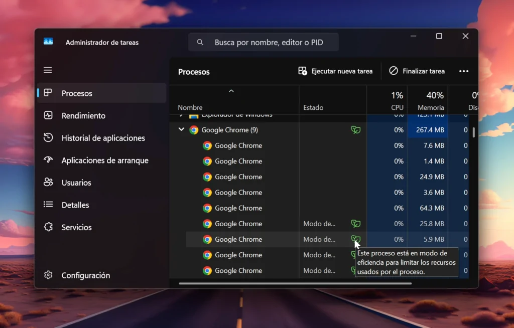 Desactivar el Modo Eficiencia en Google Chrome