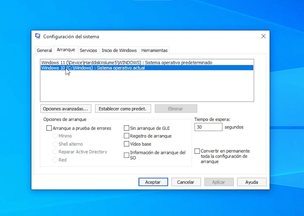 cambiar desde configuración del sistema ajustes de arranque