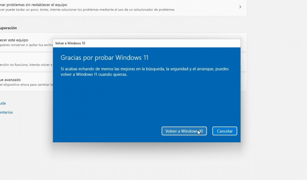 Volver a Windows 10