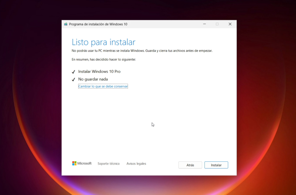 Inicia la Instalación de Windows 10