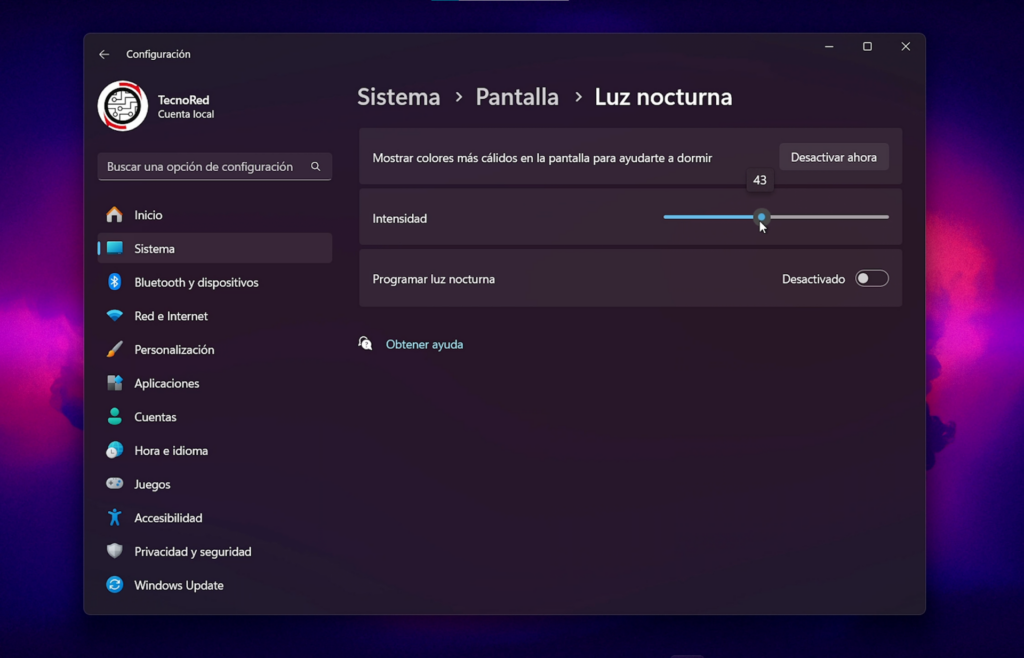 activar Luz Nocturna en Windows 11