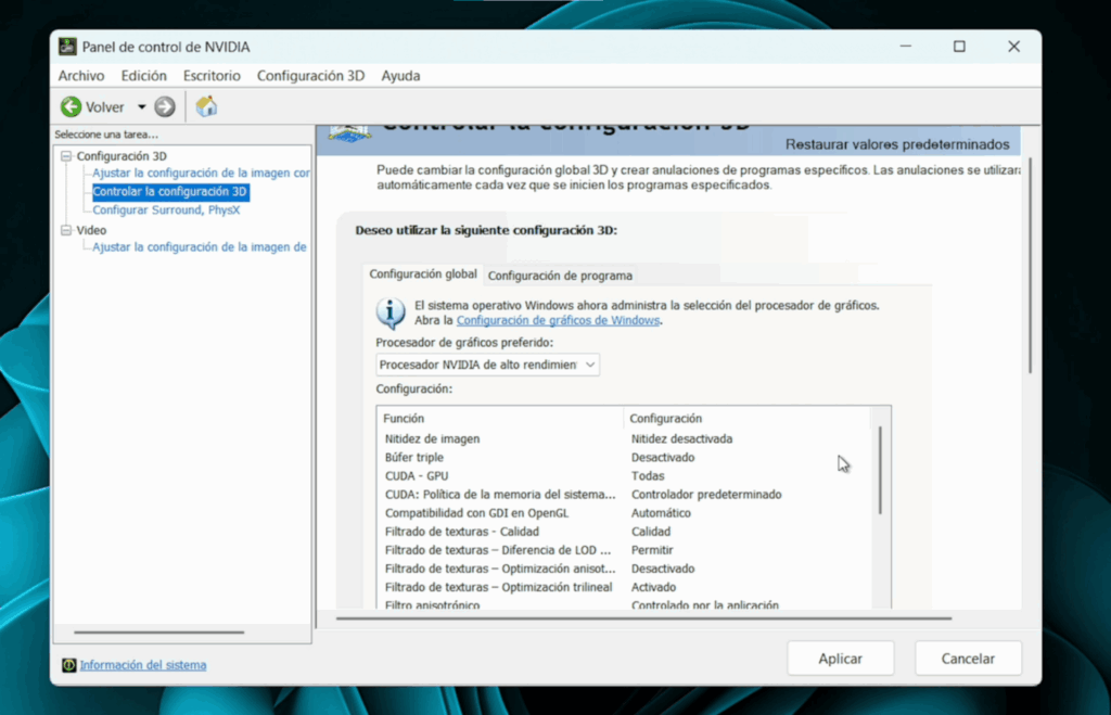 Método 1: Configuración desde el Panel de Control de NVIDIA