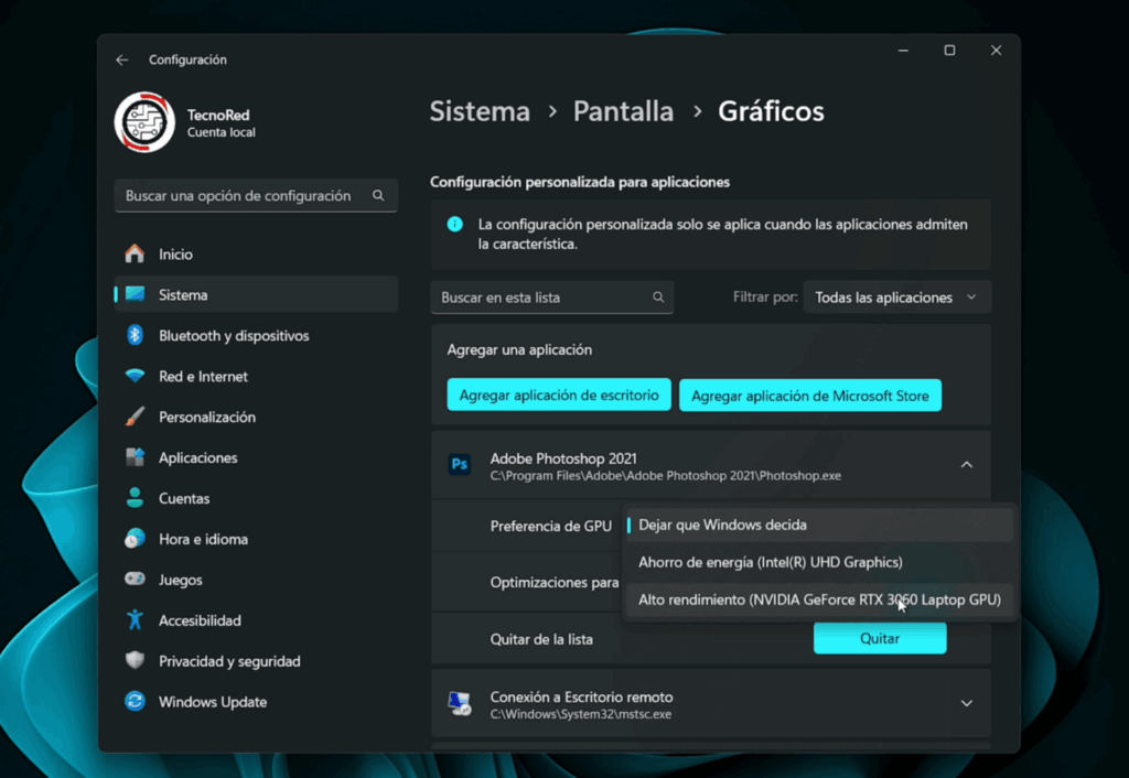 Método 2: Forzar GPU dedicada para apps específicas desde Windows
