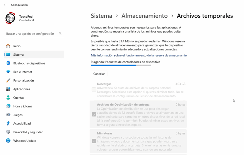 Elimina los archivos temporales