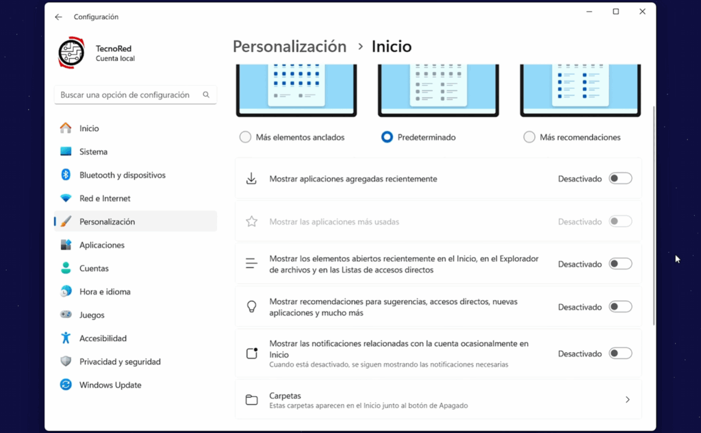 Ajustes avanzados para PCs o laptops de bajos recursos