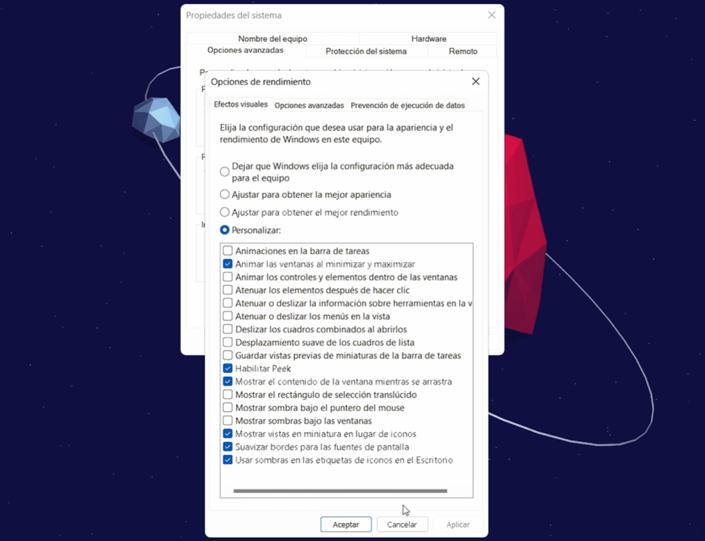 Ajusta la apariencia para máximo rendimiento