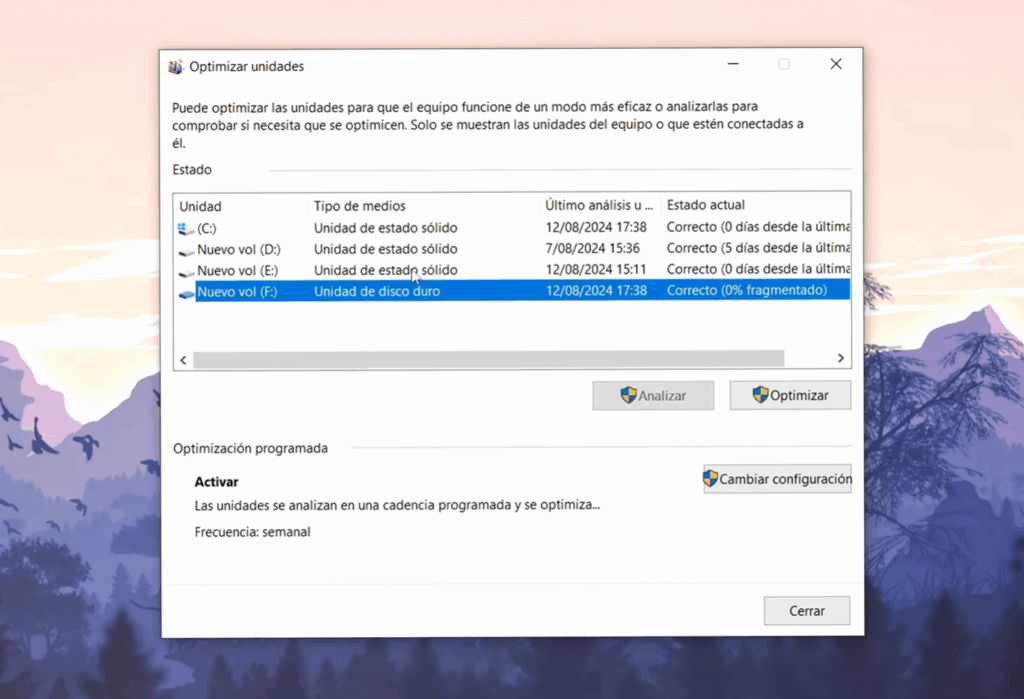 Desfragmenta o optimiza tus unidades
