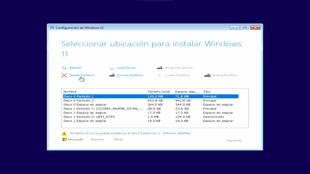Elegir o limpiar el disco de instalación