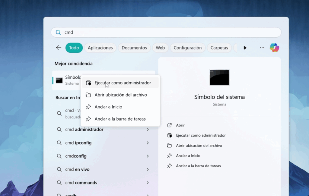 Abrir el Símbolo del sistema (CMD) como administrador