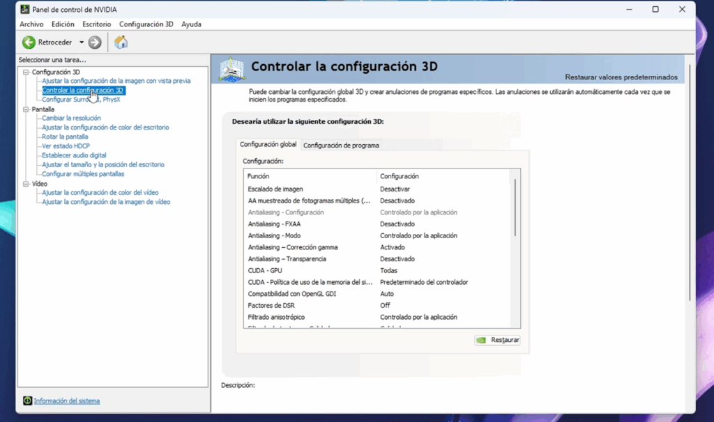 Configura la imagen 3D correctamente