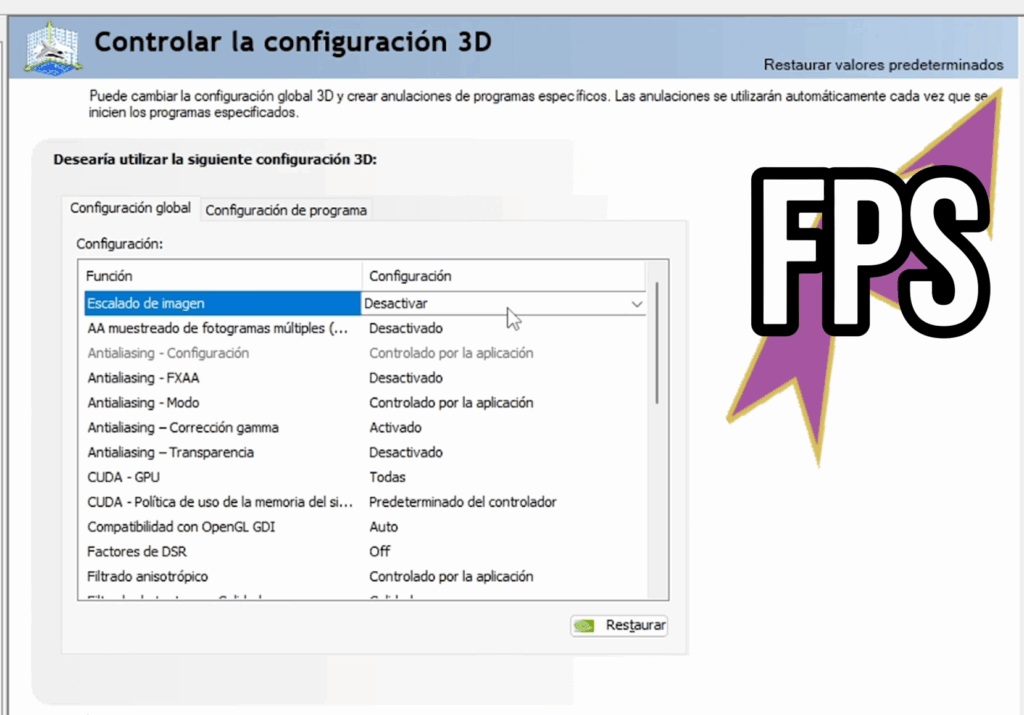Configuración 3D recomendada para máximo rendimiento