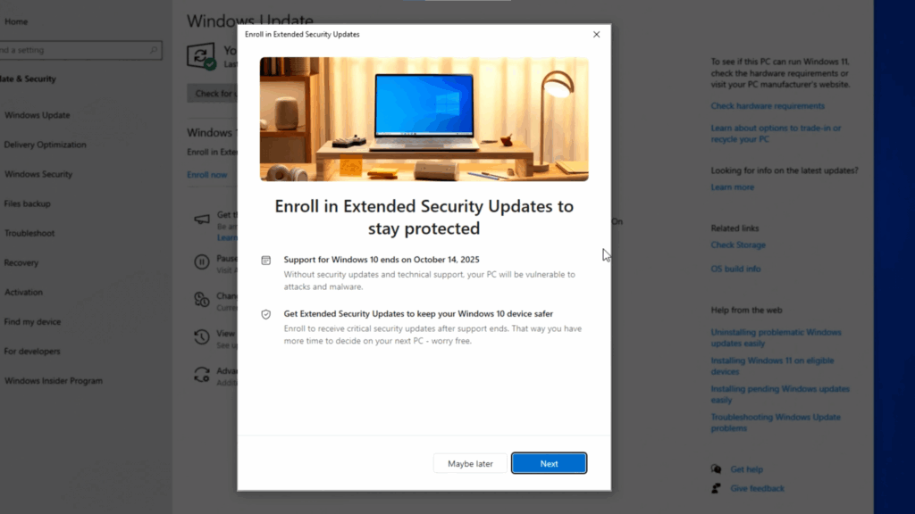Cómo ampliar gratis el soporte de Windows 10 hasta octubre de 2026
