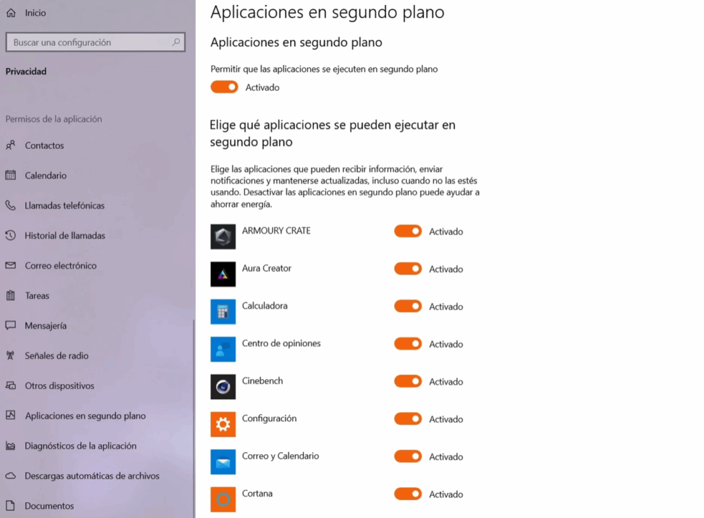 Cómo desactivar aplicaciones en segundo plano en Windows 10