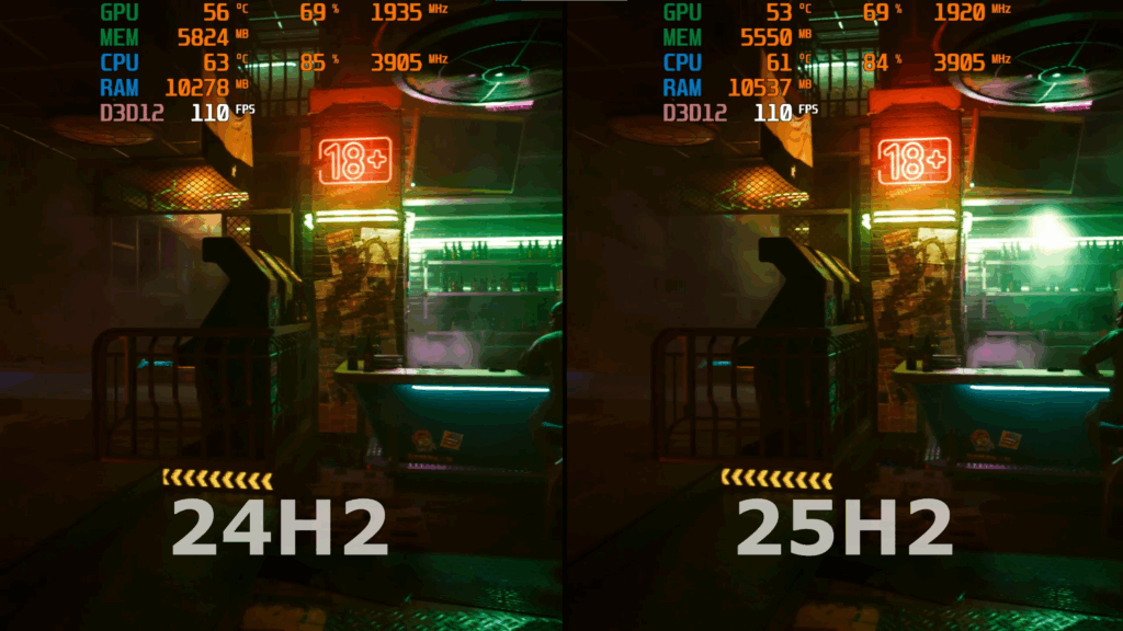 Cyberpunk 2077 windows 11 24h2 vs 25h2