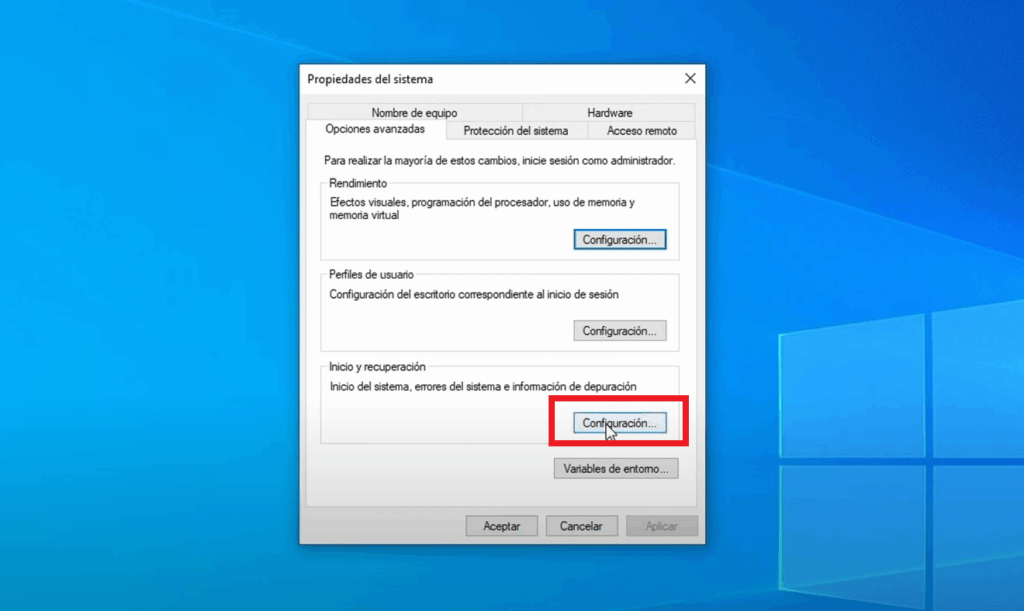 Configura las opciones de inicio