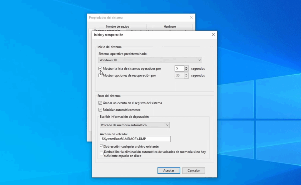 Configura las opciones de inicio