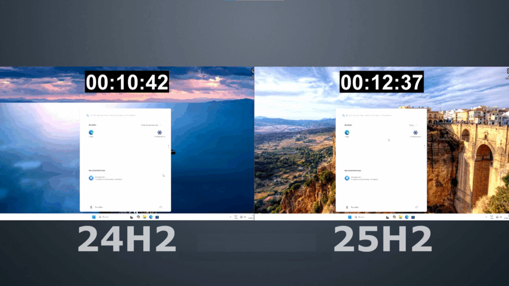 Windows 11 24H2 vs Windows 11 25H2 Tiempo de instalación