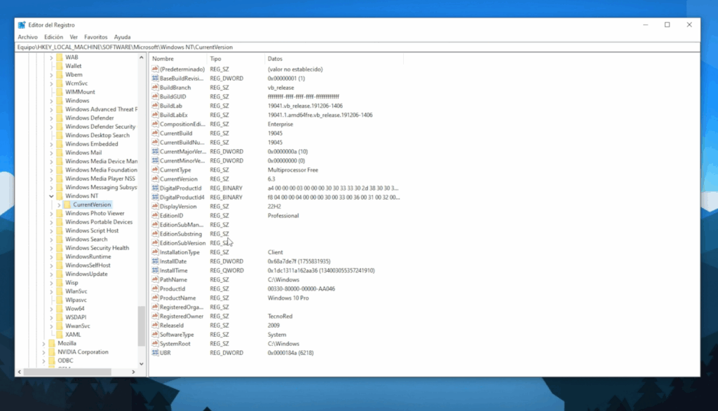 Modifica el registro de Windows
