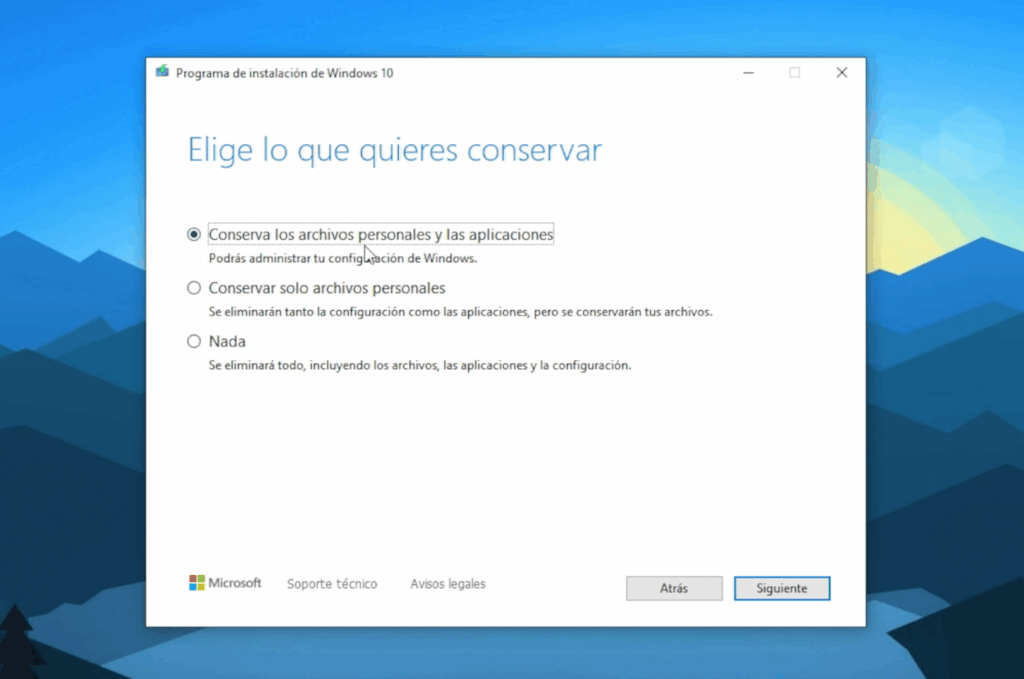 sistema te permitirá hacer la instalación sin borrar nada