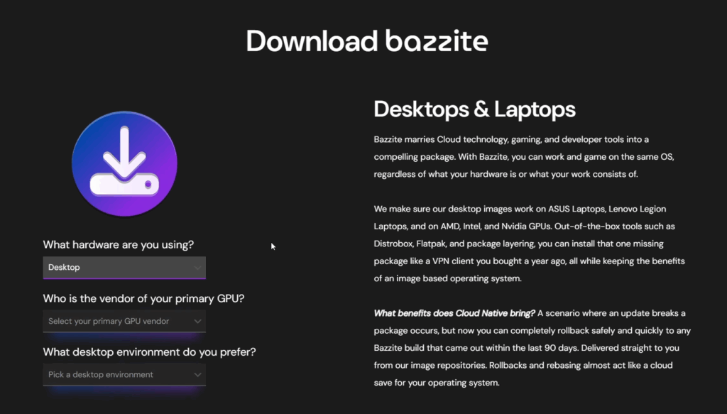 Descargar la ISO de Bazzite